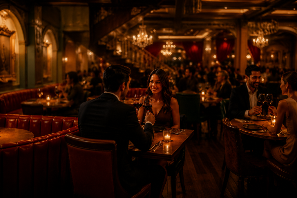 Casal jantando no Restaurante George III em Gramado